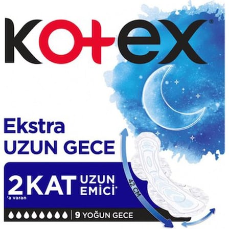 Ekstra uzun gece ped, 9'lu paket ile