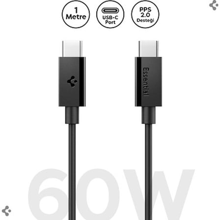 Spigen USB-C to USB-C 1 Metre Kablo 60W Güç / PPS 2.0 Super Hızlı Şarj / 480 Mbps Data Aktarım Hızı