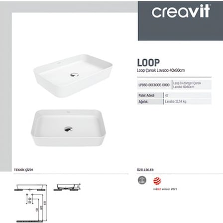 Deliksiz Dikdörtgen Lavabo 60 cm Modern Tasarım ile Şık