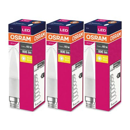 Sarı Işık E-14 806lm Ampul, 7W 3'lü Paket