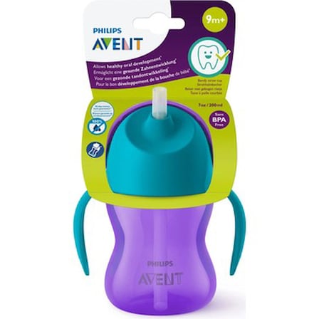 200 ml Renkli Ergonomik Pipetli Bardak - 9+ ay için BPA içermez