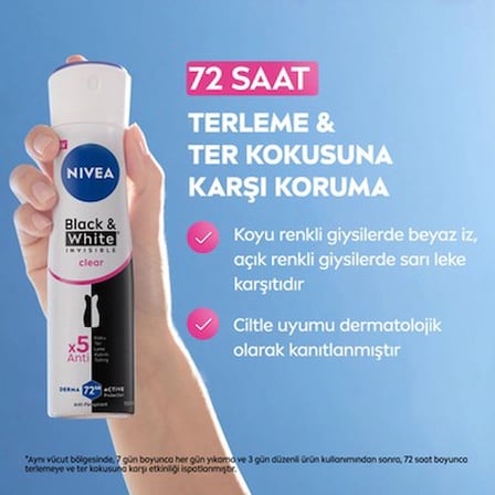 150ml 72 Saat Koruma Sunan Kadın Sprey Deodorant, Siyah&Beyaz