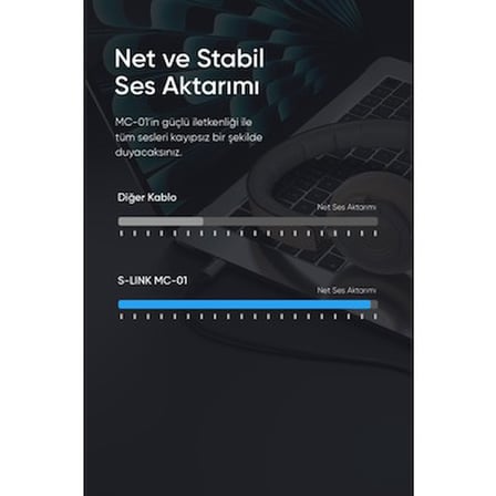 S-Link Armor Mc-01 120CM Type-C To M Aux Örgülü Metal Başlıklı Siyah Ses