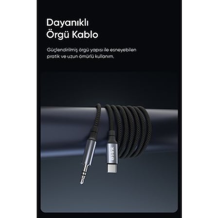 S-Link Armor Mc-01 120CM Type-C To M Aux Örgülü Metal Başlıklı Siyah Ses