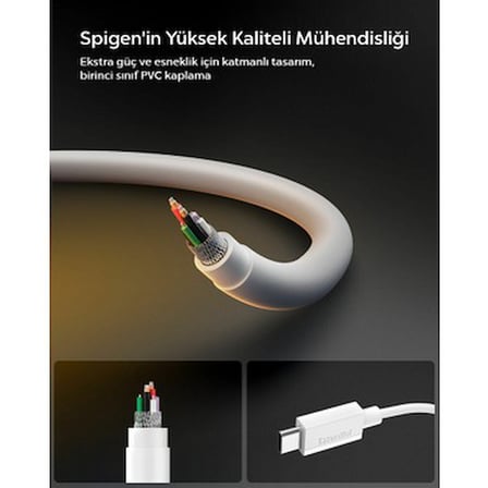 Spigen USB-C to USB-C 2 Metre Kablo 60W Güç / PPS 2.0 Desteği Super Hızlı Şarj / 480 Mbps Data