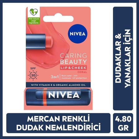 4.8 GR Mercan Renkli Dudak Bakım Kremi, SPF30 ile Nemlendirir