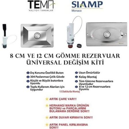 Siamp Tema Üniversal Değişim Kiti Tamir Set Gömme Rezervuar Yedek Parça