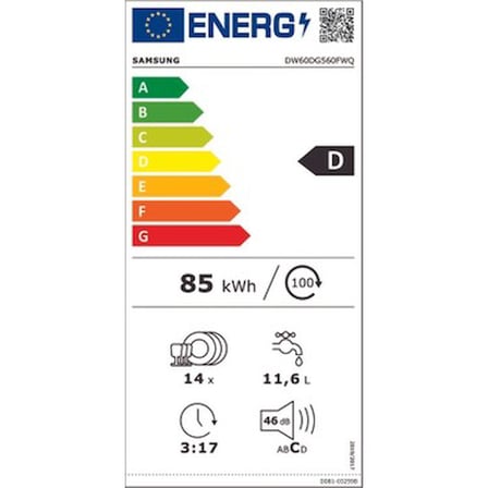 6 Programlı Bulaşık Makinesi, D Enerji Sınıfı