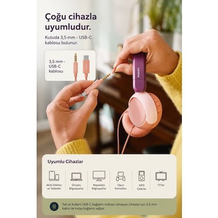 Kablolu Kulak Üstü Çocuk Kulaklığı, Macenta Renk Seçeneği