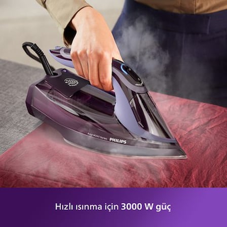 Philips 8000 Serisi Azur Buharlı Ütü, 3000W, SteamGlide Elite Taban, Otomatik Kapanma, 240 g Şok