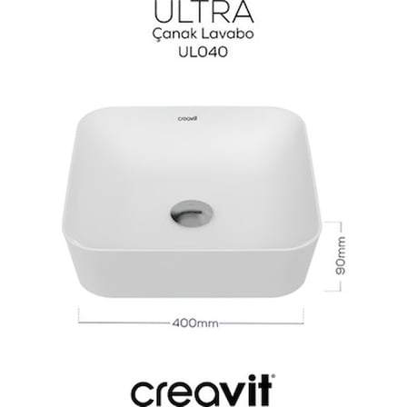 Kare Beyaz Deliksiz Lavabo 40 cm Modern Tasarım ile Şık