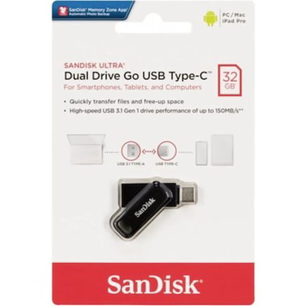 Sandisk Type-C Dual Drive Go 32GB USB 3.1 ile Şifre Koruma ve Hızlı Veri