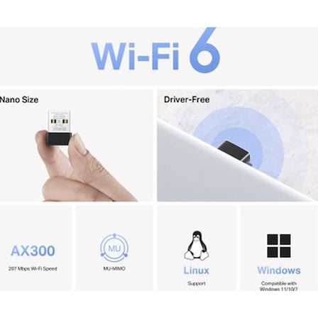 Mercusys MA14N | AX300 Mbps Nano USB Wi‑Fi 6 Adaptör | Kolay Kurulum | Windows & Linux Uyumlu |