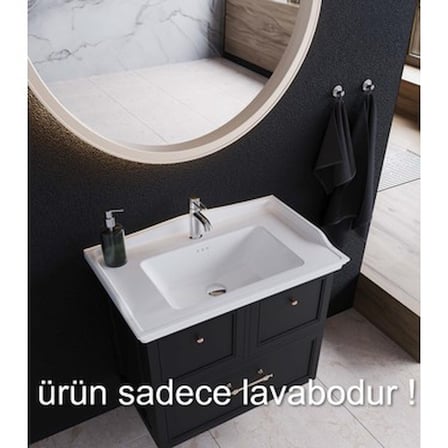 Etajerli Turkuaz Seramik Lavabo 65x48 cm Modern Kullanım