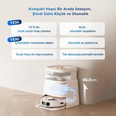 Otomatik toz boşaltma sistemli robot süpürge, 15.400 Pa emiş gücü ile derin temizlik