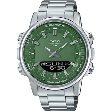 Casio AMW-880D-3AVDF Erkek Kol Saati Yeşil Kadran 5 ATM Suya Dayanıklı Çelik Kasa ve
