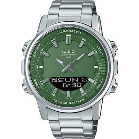 Casio AMW-880D-3AVDF Erkek Kol Saati Yeşil Kadran 5 ATM Suya Dayanıklı Çelik Kasa ve
