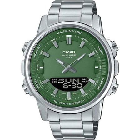 Casio AMW-880D-3AVDF Erkek Kol Saati Yeşil Kadran 5 ATM Suya Dayanıklı Çelik Kasa ve