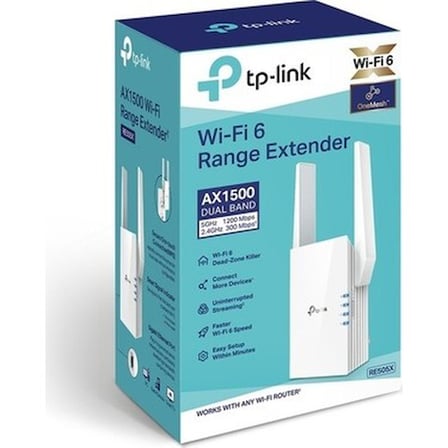 TP-Link RE505X | Wi-Fi 6 Menzil Genişletici | AX1500 Mbps | 2 Harici Anten | 1 Gigabit Port |