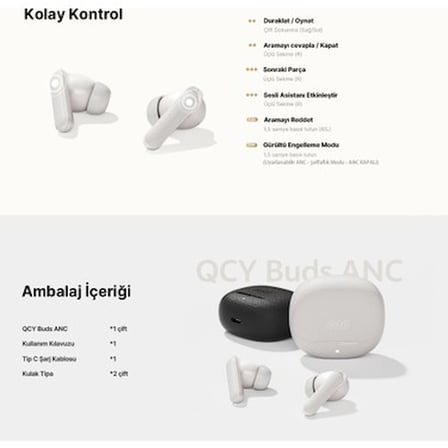 Buds Anc HT15 Bluetooth Kulaklık - 45 Db. Anc - 6 Mikrofon Enc - Çift Cihaz Gürültü Engelleme