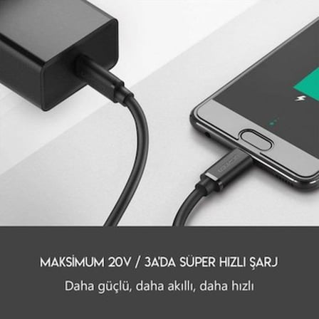 1m Uzunluğunda Hızlı Şarj Kablosu, 60W Güç Kapasitesi ile