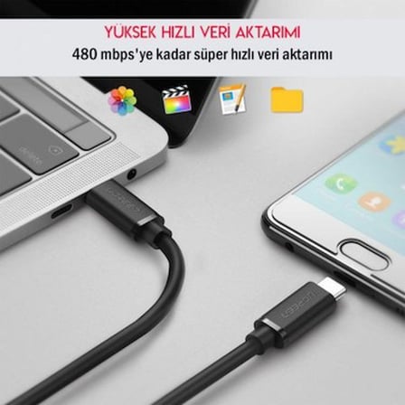 1m Uzunluğunda Hızlı Şarj Kablosu, 60W Güç Kapasitesi ile