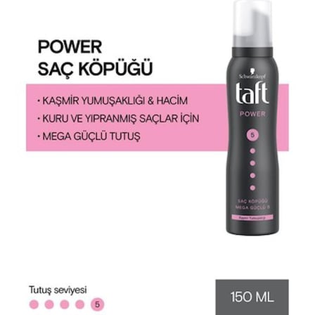 Schwarzkopf Taft Power Saç Köpüğü Vegan 150 ml Kaşmir Yumuşaklığı ve Hacim Kuru Yıpranmış