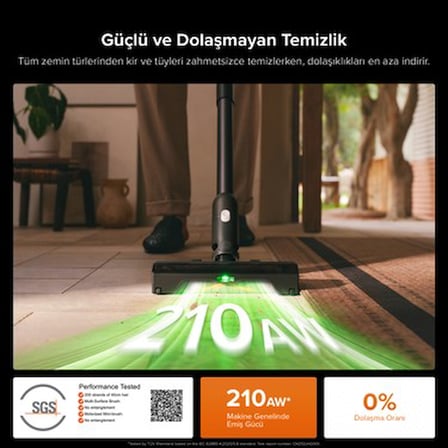 Turbo Başlıklı Şarjlı Dikey Süpürge, 1500+ L Toz Haznesi ile