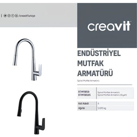 Creavit Spiralli Krom Mutfak Eviye Bataryası