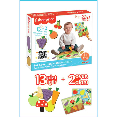 Eğitici Tak Çıkar Puzzle Meyve-Sebze 13 Parça Renkli Tasarım