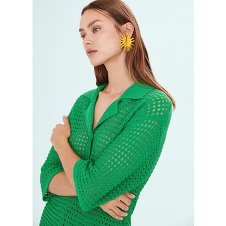 Mango Oversize Ajurlu Örme Polo Yaka