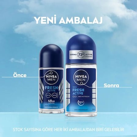 Nivea Men MEN Erkek Roll-on Deodorant Fresh Active 50ml, 72 Saat Terleme Karşıtı, Alkolsüz,