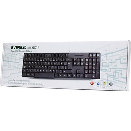 Everest KB-517U Siyah Kablolu Standart Klavye (Caps Lock Tuşu) (Kablo Uzunluğu 1.35