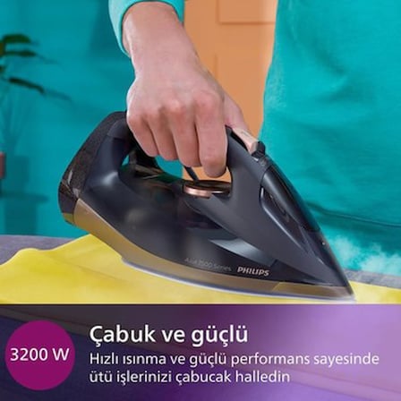 Philips 7500 Serisi Buharlı Ütü, 3200W, 55 g/dk Sürekli Buhar, SteamGlide Elite, 260 g Şok Buhar,