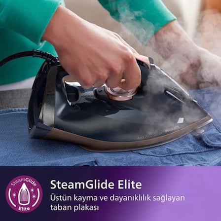 Philips 7500 Serisi Buharlı Ütü, 3200W, 55 g/dk Sürekli Buhar, SteamGlide Elite, 260 g Şok Buhar,
