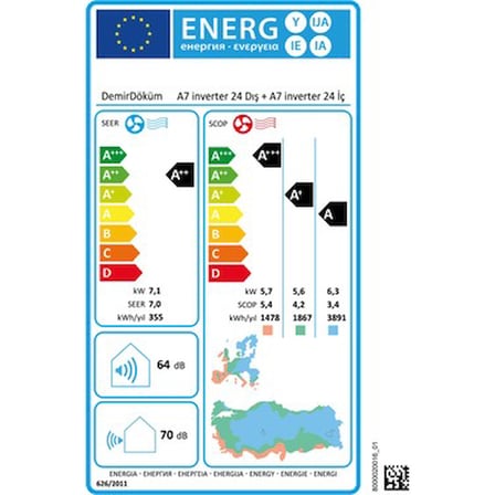 Demirdöküm A7 Inverter 24 Beyaz Header Klima 24000 BTU A++ Enerji Sınıfı ile Verimli