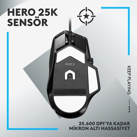 Logitech G G502 X Kablolu HERO 25K Sensörlü Yüksek Performanslı Oyuncu Mouse -