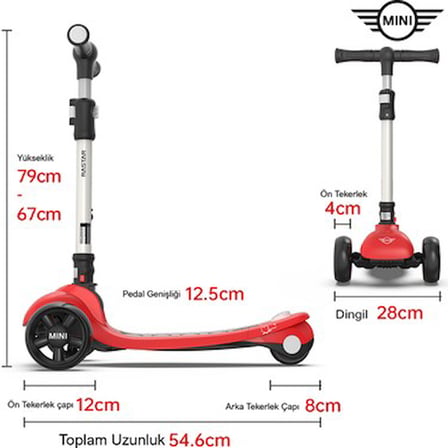 3 Tekerlekli Katlanabilir Scooter, 50 kg Taşıma Kapasitesi