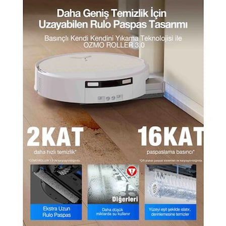 30.000 Pa Emiş Gücü ile Robot Süpürge ve Paspas Seti