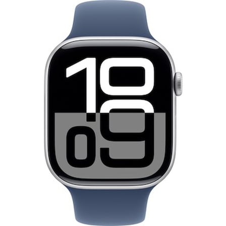 46mm Gümüş Alüminyum Kasa ve Kot Renkli Spor Kordonlu Akıllı Saat