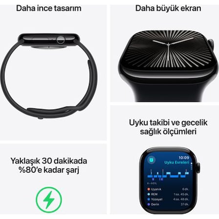 46mm Gümüş Alüminyum Kasa ve Kot Renkli Spor Kordonlu Akıllı Saat