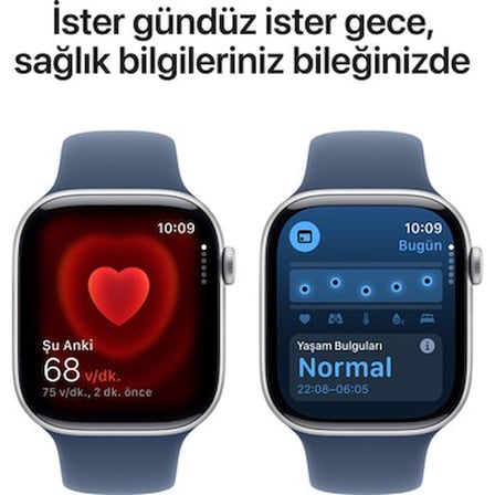 46mm Gümüş Alüminyum Kasa ve Kot Renkli Spor Kordonlu Akıllı Saat