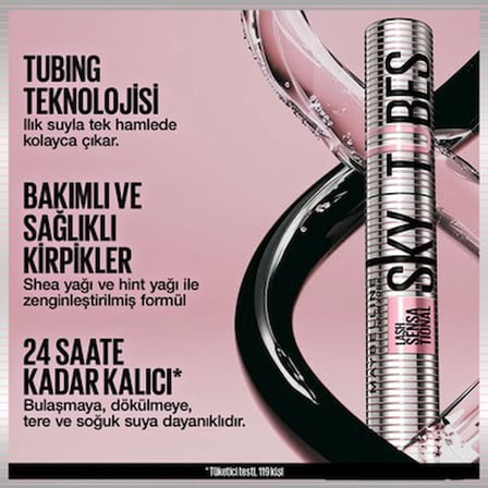 Uzunluk ve hacim etkisi sunan etkili göz makyajı için maskara