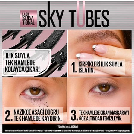 Uzunluk ve hacim etkisi sunan etkili göz makyajı için maskara