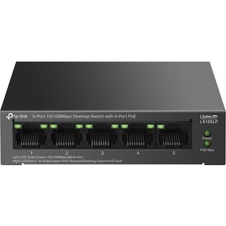 TP-LINK LS105LP 4 PORT 10/100 +1 PORT RJ45 UPLINK 41W 250 METRE POE MESAFE METAL KASA