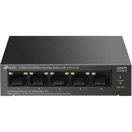 TP-LINK LS105LP 4 PORT 10/100 +1 PORT RJ45 UPLINK 41W 250 METRE POE MESAFE METAL KASA