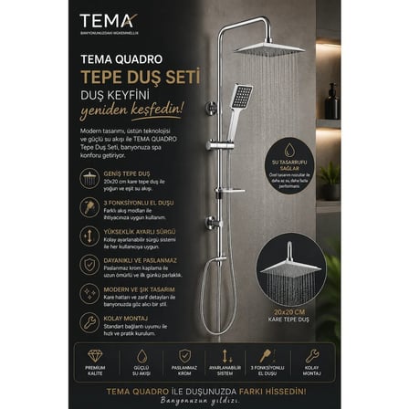 Yüksek Basınçlı Renkli Tepe Duş Seti ile Ergonomik Kullanım