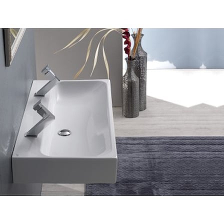 Çift Hazneli Etajerli 100 cm Seramik Lavabo Tasarımı