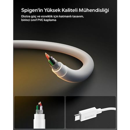 Spigen USB-C to USB-C 1 Metre Kablo 60W Güç / PPS 2.0 Super Hızlı Şarj / 480 Mbps Data Aktarım Hızı