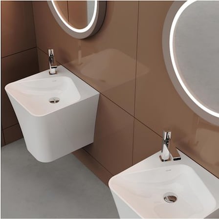 Delikli Monoblok Lavabo 45 cm Beyaz Renk Modern Tasarım